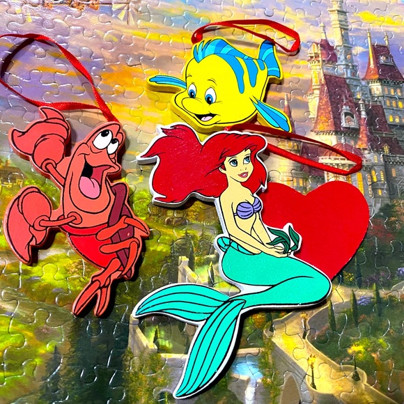 DISNEY’S KURT ADLER VTG 90s THE LITTLE MERMAID HANDCRAFTED WOODEN XMAS ORNAMENTS - Picture 2 of 12